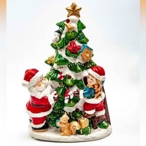 Ceramic Battery Operated Lighted Musical Christmas Tree 10" Santa‎ Boy Squirrel